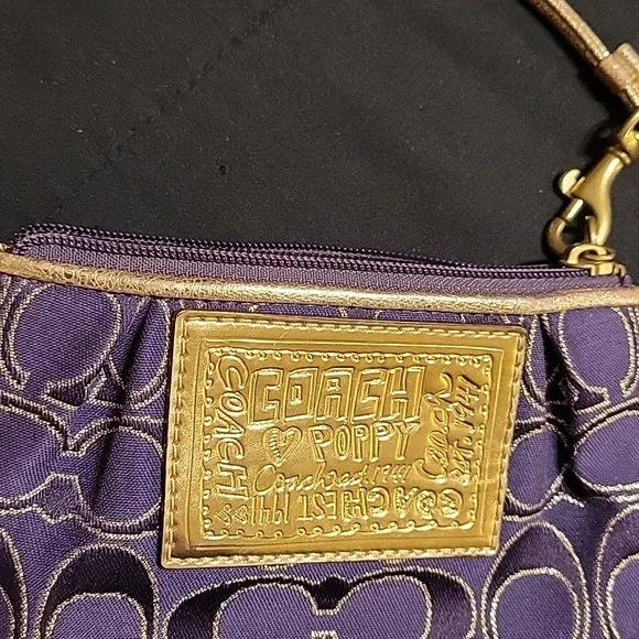 Coach Poppy Purple and Gold Signature Wristlet - Picture 4 of 13